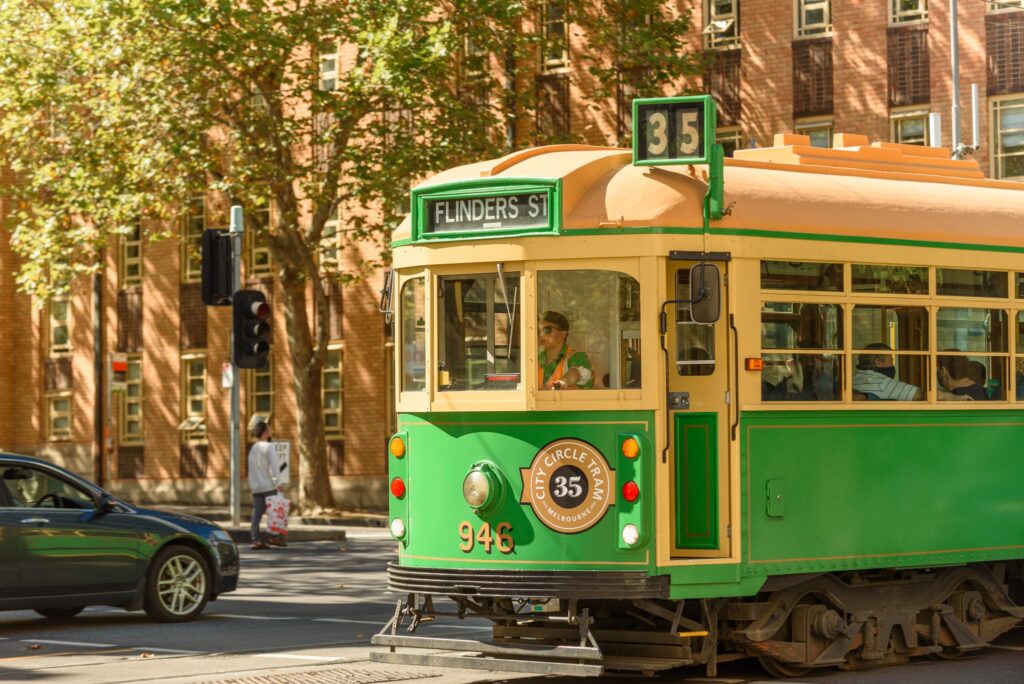 An image of a street car, also called a tram, in Australia. This is the inspiration for an Agile Release Tram.