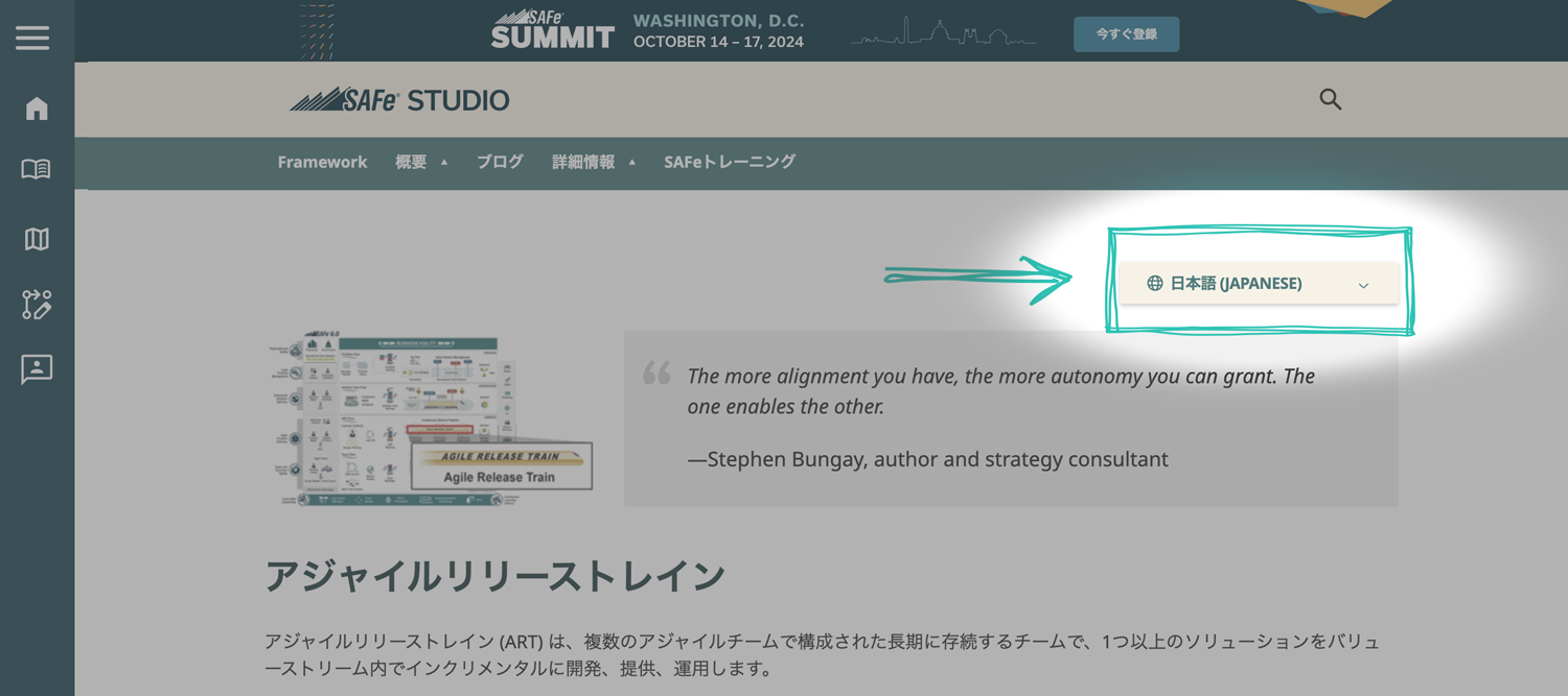 image highlighting the language switcher dropdown in japanese on the top right of the article